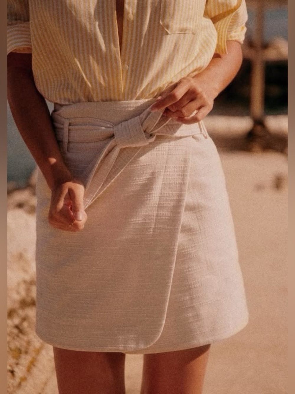 Sézane JUPE LEANDRA Cream Wrap Mini Skirt Size 2